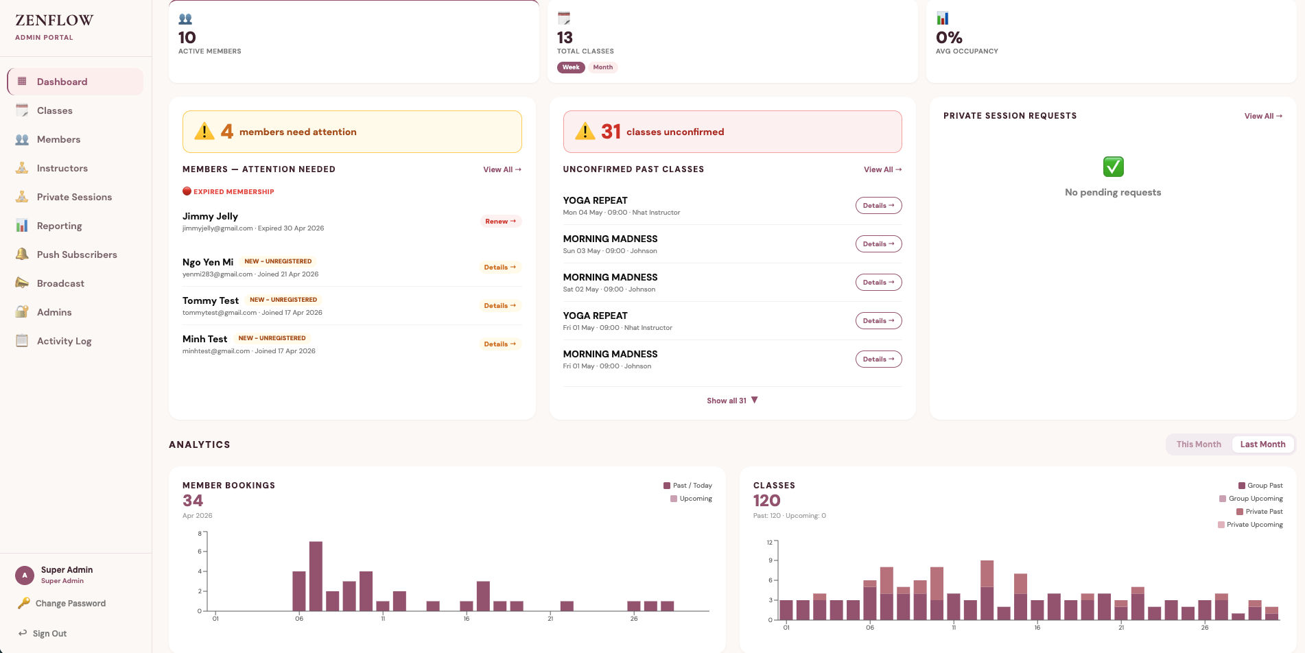 JustBook dashboard showing booking management tools